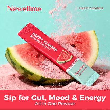 NEWELLME Happy Cleaner Digestive Supplement Powder, Gut Health Drink Mix with Probiotics, Digestive Enzymes & Fiber, Supports Digestion and Bloating, Watermelon Flavor, 14 Sachets