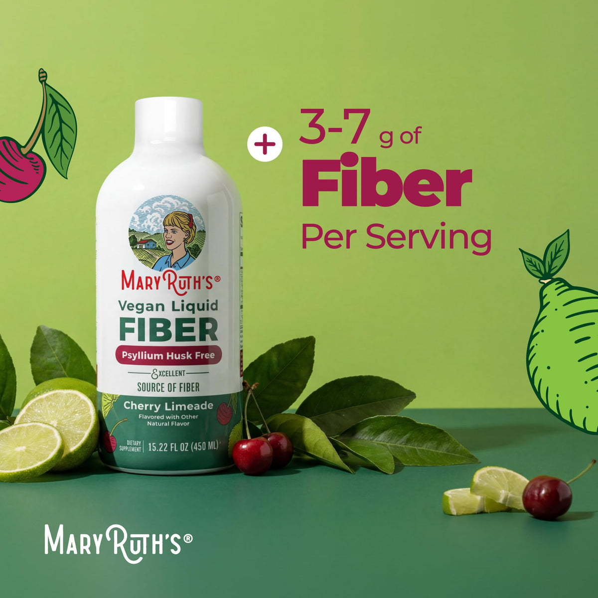 MARYRUTH'S Liquid Fiber for Ages 1+ - Up to 7g FiberSMART Tapioca Fiber Excellent Source - Baobab Fruit - Psyllium Husk Free - Vegan - Gluten Free - No Added Sugar - 15.22 oz