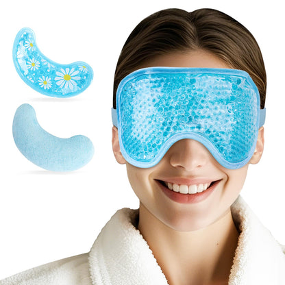 NEWGO Cooling Eye Mask with Gel Eye Pad - Cold Ice Pack for Puffy Eyes, Dark Circles, Headache & Stress Relief (Blue Set)