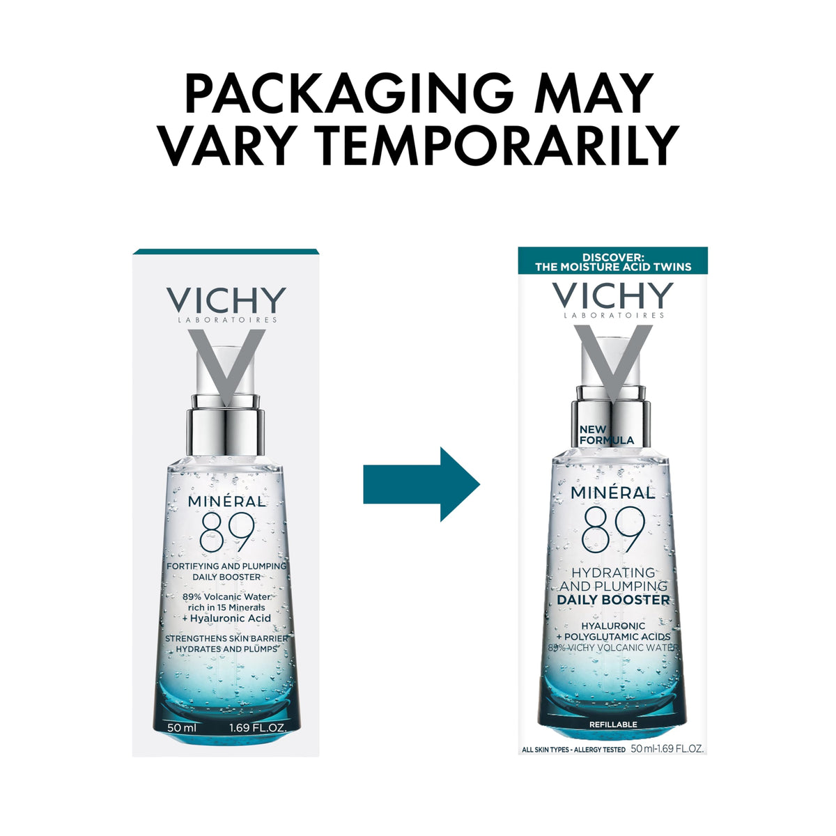 Vichy Mineral 89 Booster, Pure Hyaluronic Acid Serum for Face with Polyglutamic Acid for Skin Barrier Repair, Plumps & Hydrates, Lightweight Hydrating Serum, Oil-Free, Non-Sticky, 1.01 Fl Oz