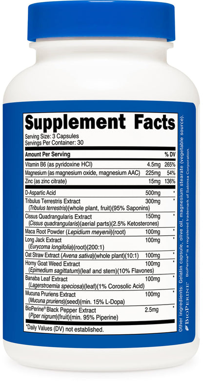 Nutricost Testosterone Support Complex for Men - 1800mg Per Serving - Natural Testosterone Booster for Energy, Strength & Vitality (90 Capsules)