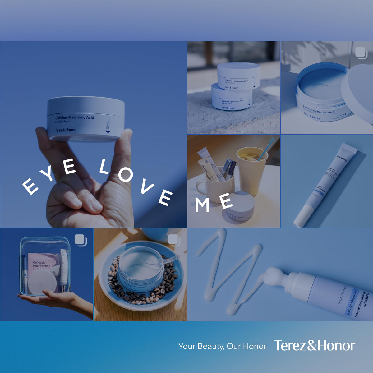 TEREZ & HONOR Eye Care 2-Step Kit - 60 Pcs Under Eye Patches & 20mL 8% Caffeine Eye Cream - Korean Skincare for Dark Circles & Puffiness