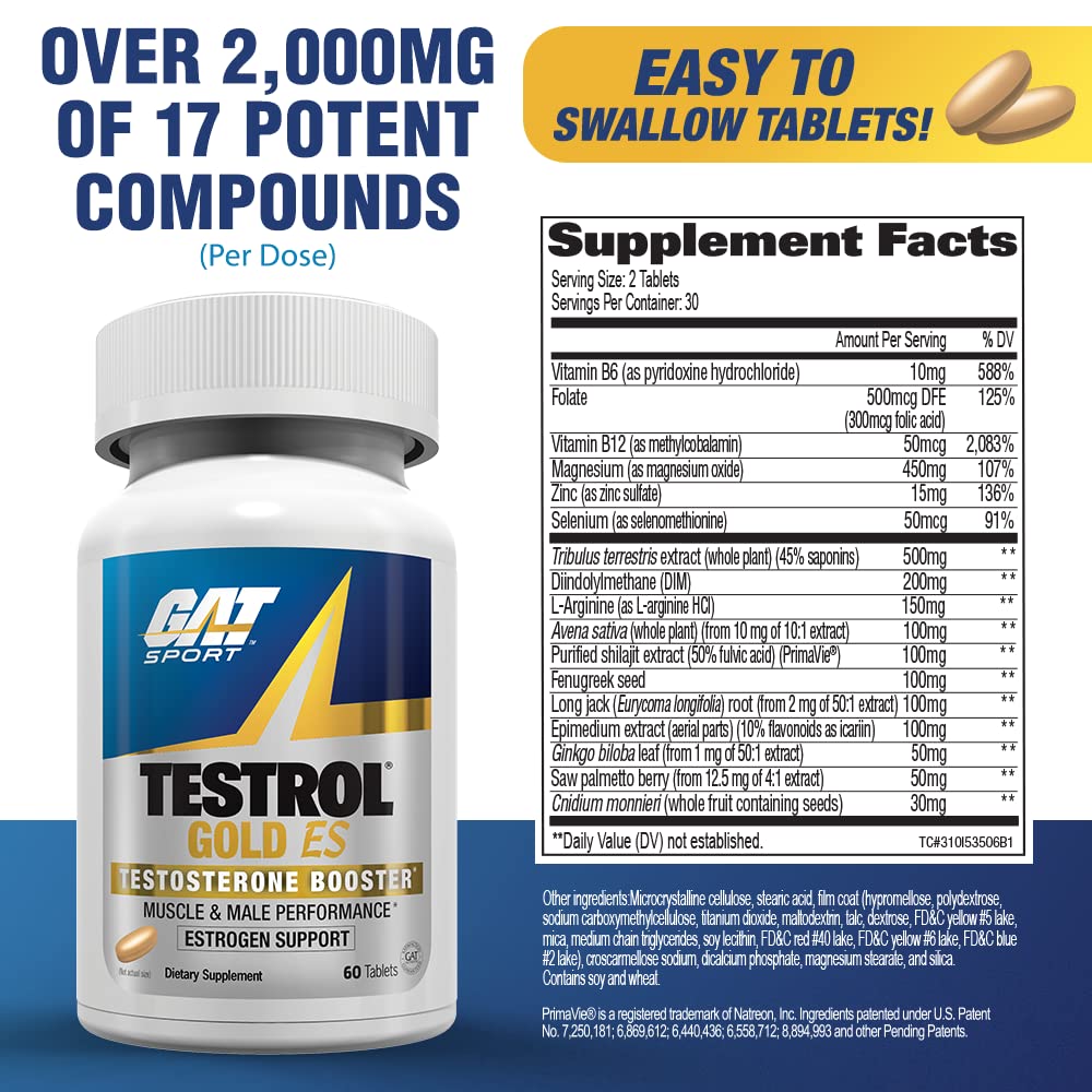 Testosterone & Estrogen Balance Support for Men - Energy, Strength & Performance Booster with Tribulus, Tongkat Ali & Fenugreek