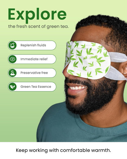 16-Pack Green Tea Steam Eye Masks - Antioxidant Warm Compress for Dry Eyes, Puffy Eyes & Fatigue - Self-Heating Disposable Travel Relaxation Set
