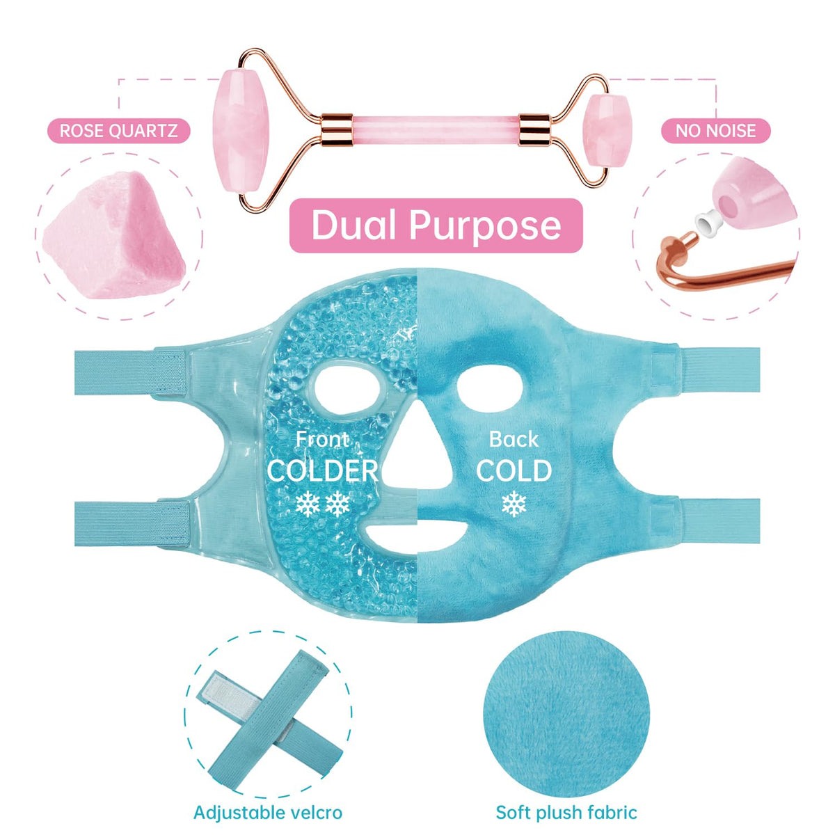 ZNÖCUETÖD 3-in-1 Face Sculpting Set - Ice Roller, Jade Roller & Cooling Gel Eye Mask Gift Set - For Puffiness, Wrinkles & Lifting