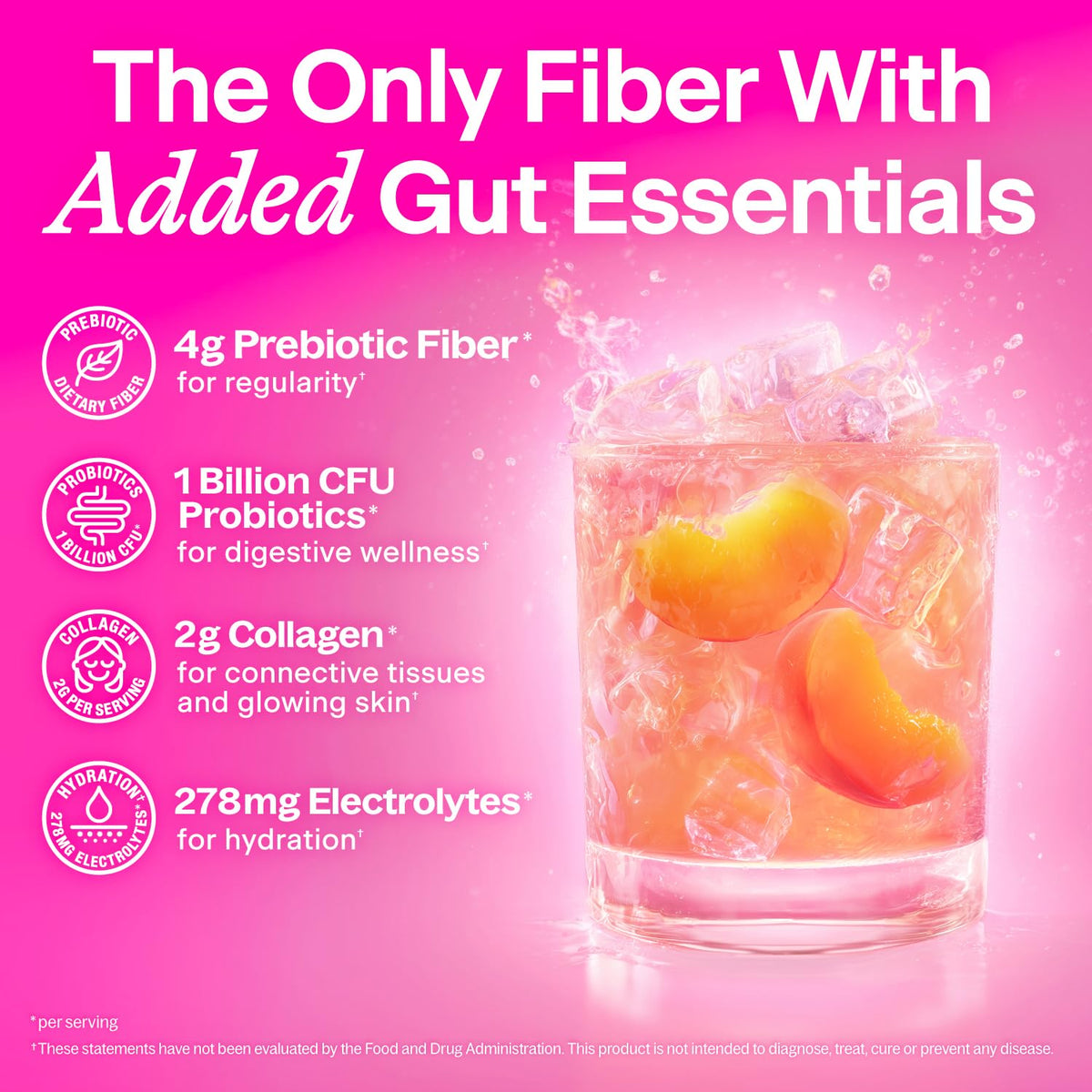 Belli Welli Fiber Supplement, Probiotics Fiber Powder Travel Pack for Women with Collagen & Electrolytes for Daily Gut Health & Debloating, Peach Mango, 10 Packets