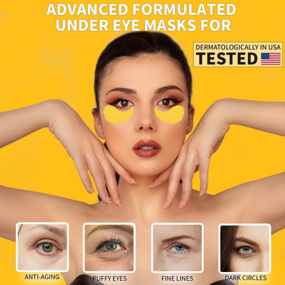 Qyiywim 24K Gold Under Eye Patches - 70 PCS Eye Gel Pads for Dark Circles, Puffiness & Eye Bags