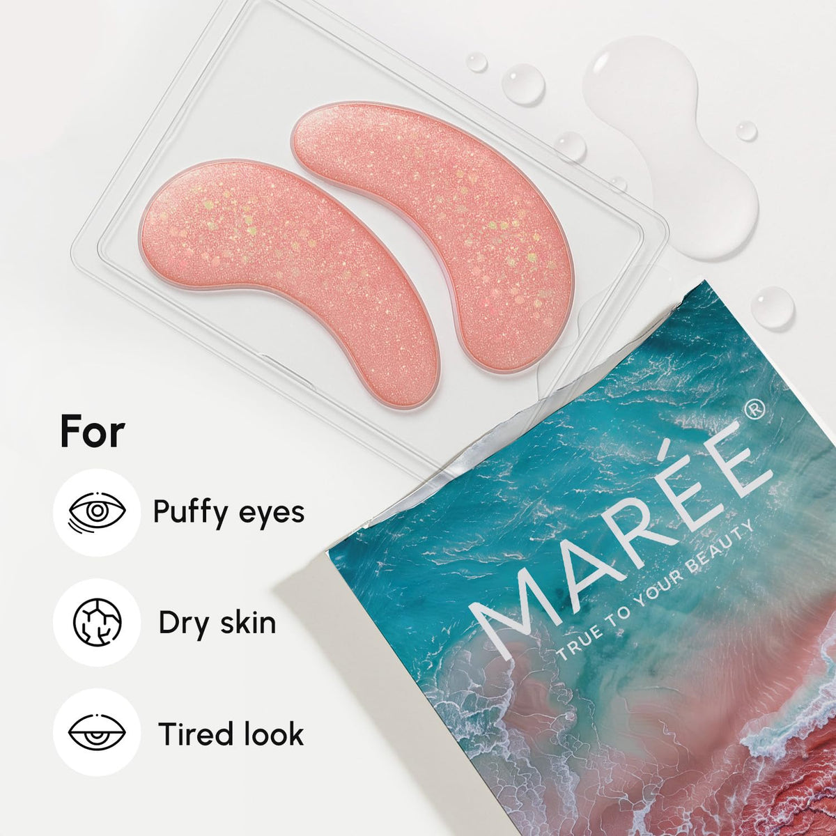 MAREE Pink Eye Gels - Marine Collagen Under Eye Patches with Rose Water for Dark Circles & Puffy Eyes
