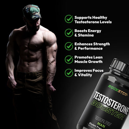 RockSten Testosterone Booster for Men - Tribulus, Tongkat Ali & Fenugreek - Stamina, Energy & Muscle Growth Support Supplement