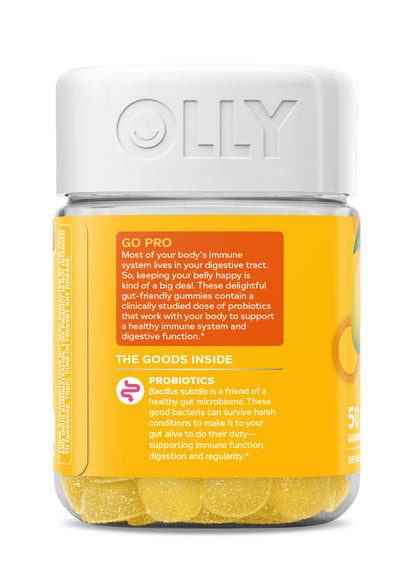OLLY Probiotic Gummy, Immune and Digestive Support, 1 Billion CFUs, Chewable Probiotic Supplement, Mango, 25 Day Supply - 50 Count
