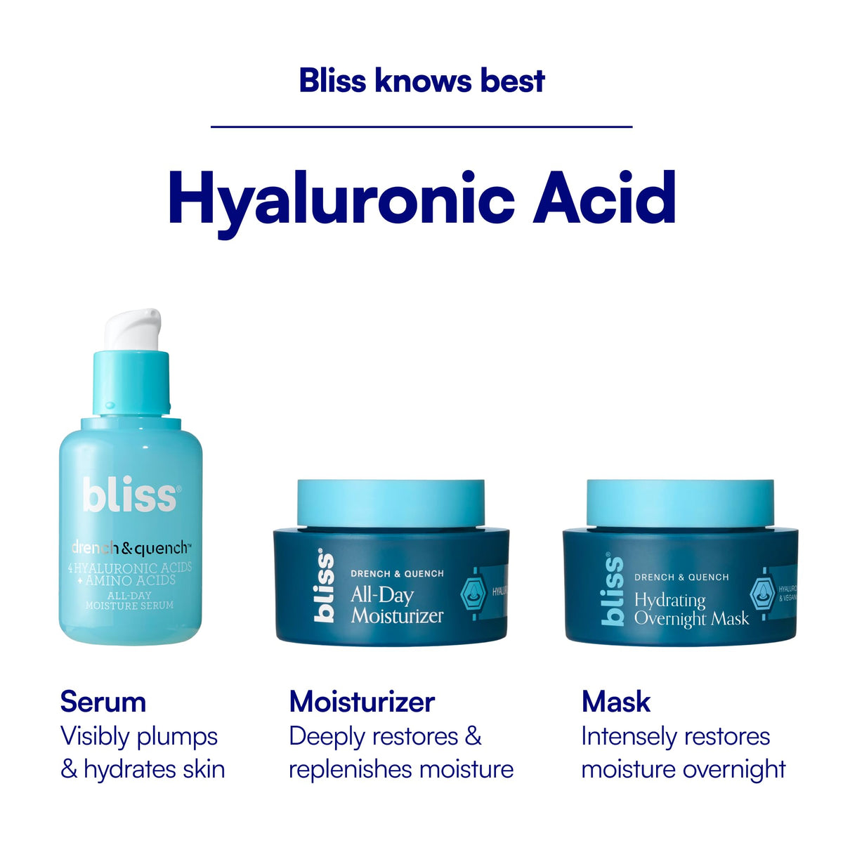 Bliss Drench & Quench Hyaluronic Acid Serum - Hydrating Face Serum with Amino Acids - Deep Moisture, Plumps & Smooths Dry, Sensitive Skin - 1 Fl Oz