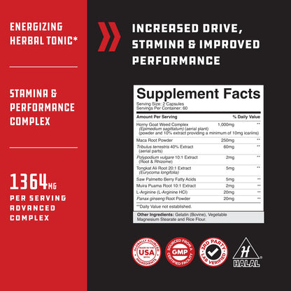 Extra Strength Testosterone Booster for Men - Herbal Formula for Muscle, Stamina & Strength - Tongkat Ali, Maca, Horny Goat Weed, Saw Palmetto