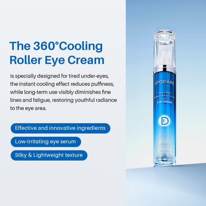 SPODARE Caffeine Eye Cream with 360° Massage Ball - Under Eye Roller Serum for Dark Circles, Puffiness, Bags, Wrinkles & Fine Lines for Women and Men, 0.7 fl oz