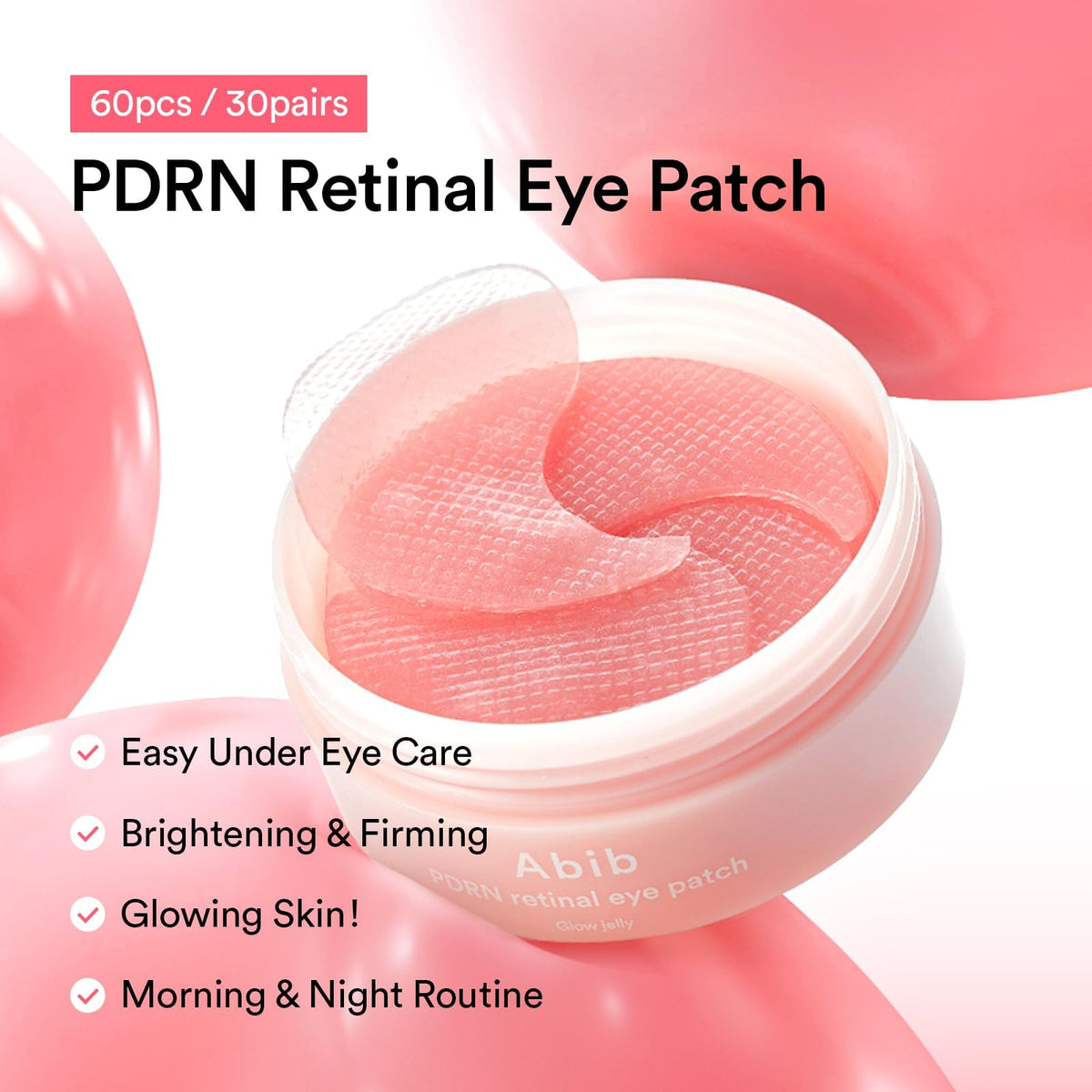 Abib PDRN Retinal Eye Patch - 60 Patches (84g) - Firming Hydrogel Masks with Niacinamide for Dark Circles & Fine Lines