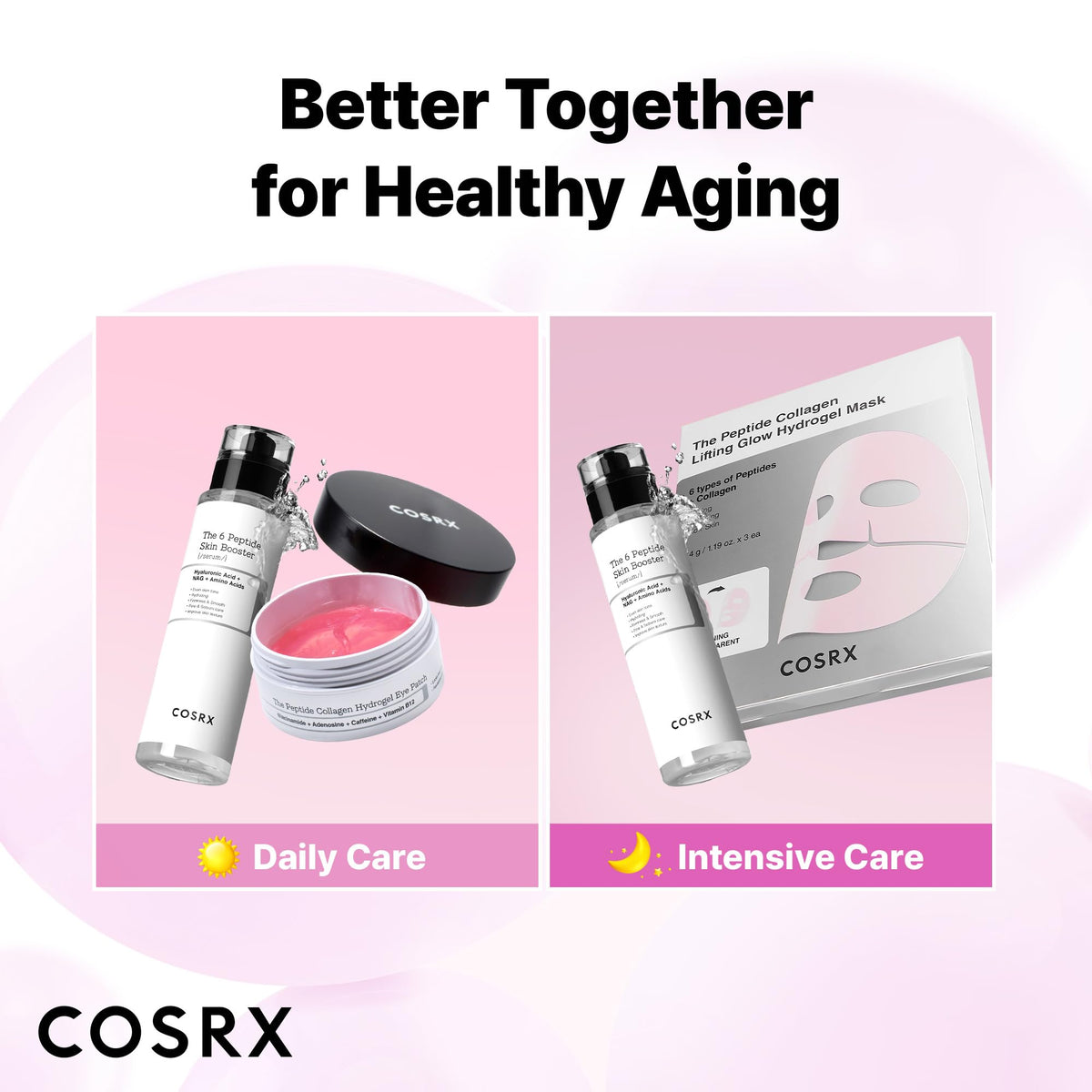 COSRX Pink Peptides Collagen Hydrogel Eye Patch - 60 Patches - Revitalizing Under Eye Mask for Dark Circles & Puffiness