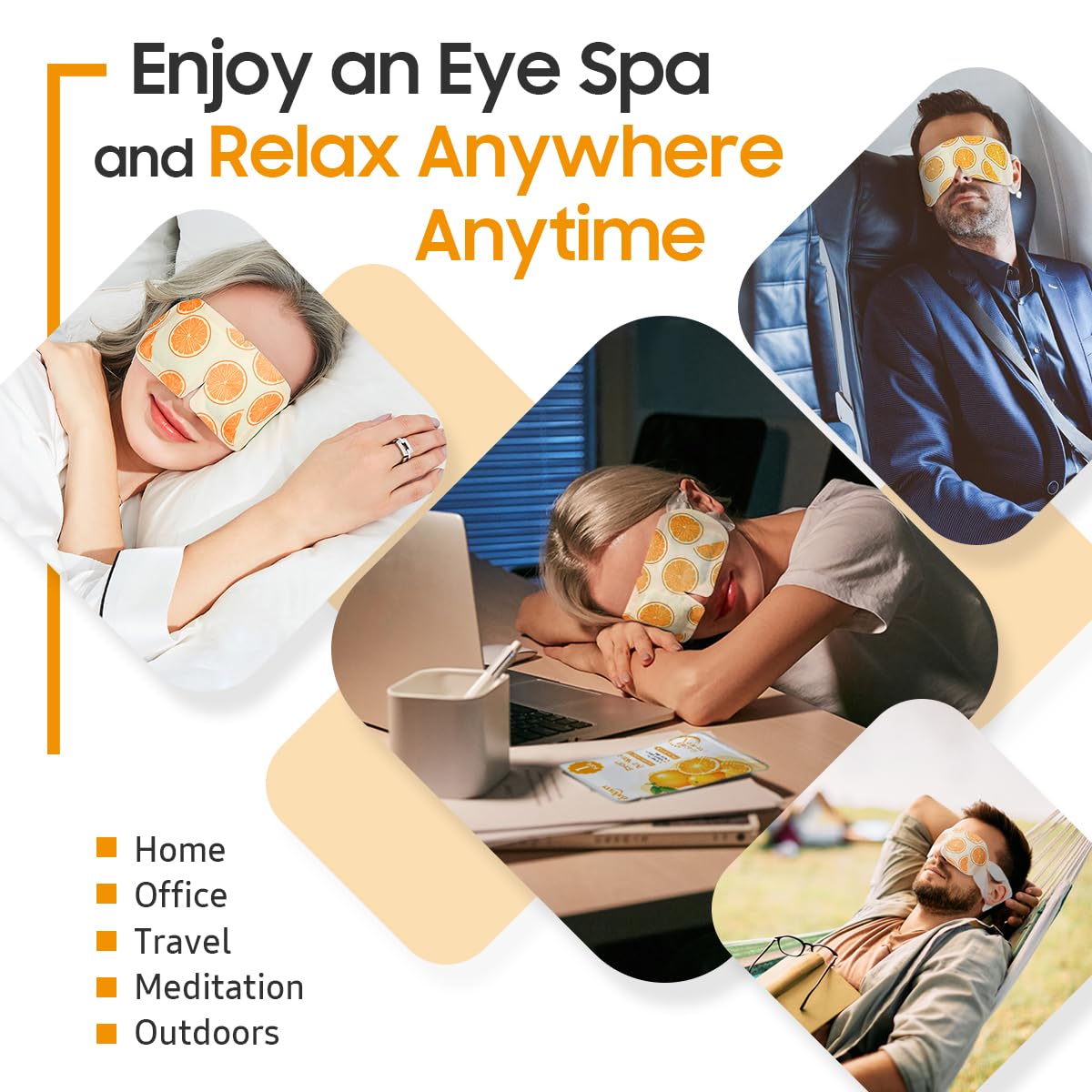 BeHoomi Self Heating Steam Eye Mask - Orange Scented Warm Compress Heated Eye Mask for Sleep, Spa & Relaxation (20 Pack)