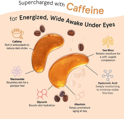 grace & stella Caffeine & Bronze Under Eye Patches - 48 Pairs - Niacinamide & Hyaluronic Acid Vegan Gel Masks for Puffy Eyes
