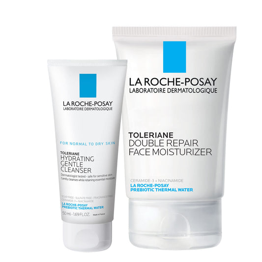 La Roche-Posay Toleraine Skin Care Set, Double Repair Face Moisturizer 100ml & Hydrating Gentle Cleanser 50ml, Oil Free Moisturizer & Face Wash