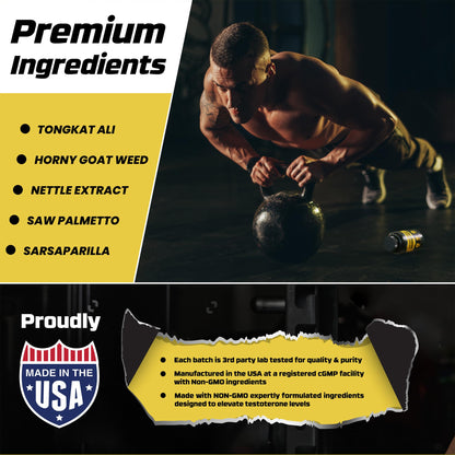 Testosterone Booster for Men - Muscle Growth, Strength, Stamina & Energy Support Supplement - Fast-Acting Blood Flow Formula (2 Pack)