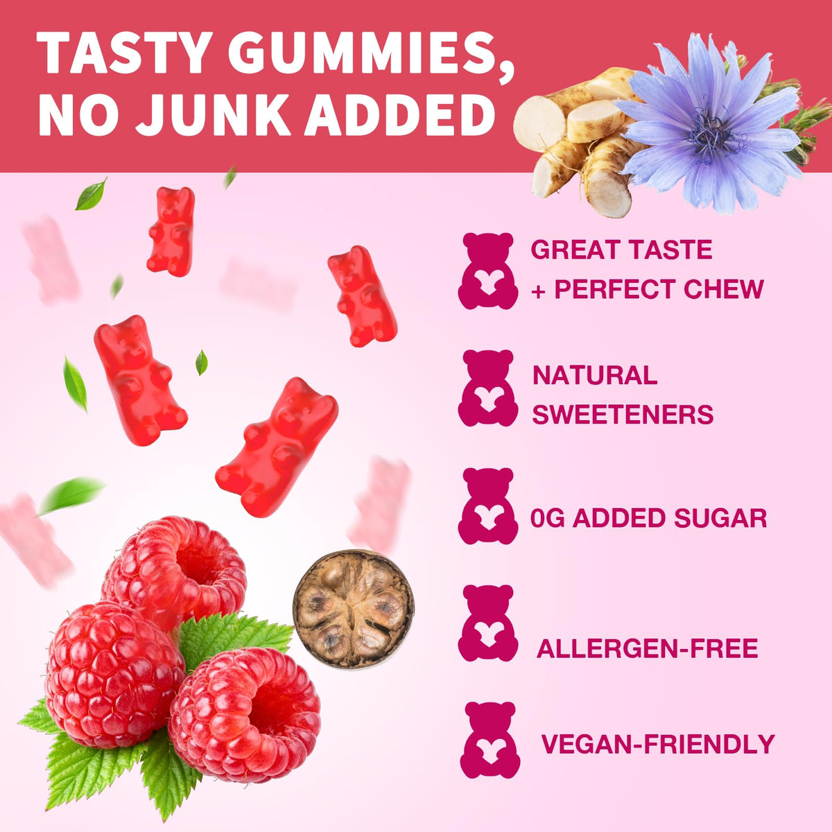 MOORGUMY Fiber Gummies for Digestive Health & Regularity, Sugar-Free High Fiber Supplement for Adults & Kids, Soluble Dietary Fiber, Vegan Fiber Supplements for Men & Women, 60 Count