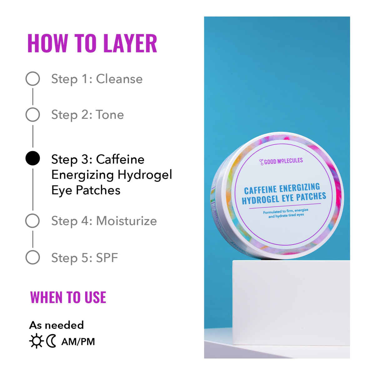Good Molecules Caffeine Energizing Hydrogel Eye Patches - Hyaluronic Acid Eye Masks for Puffiness & Dark Circles (30 Pairs)