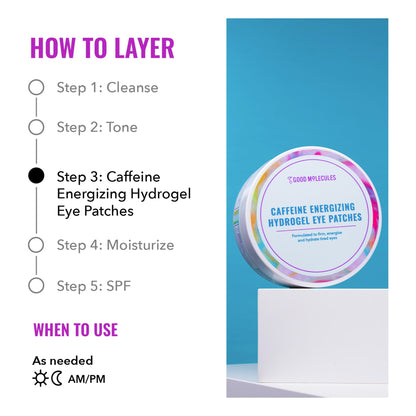 Good Molecules Caffeine Energizing Hydrogel Eye Patches - Hyaluronic Acid Eye Masks for Puffiness & Dark Circles (30 Pairs)