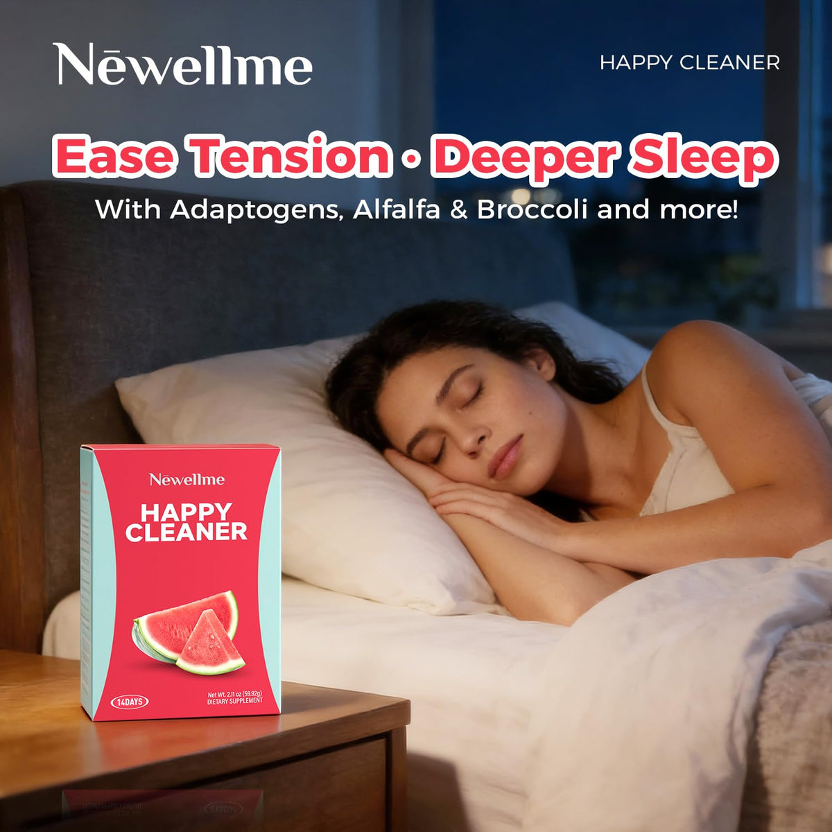 NEWELLME Happy Cleaner Digestive Supplement Powder, Gut Health Drink Mix with Probiotics, Digestive Enzymes & Fiber, Supports Digestion and Bloating, Watermelon Flavor, 14 Sachets