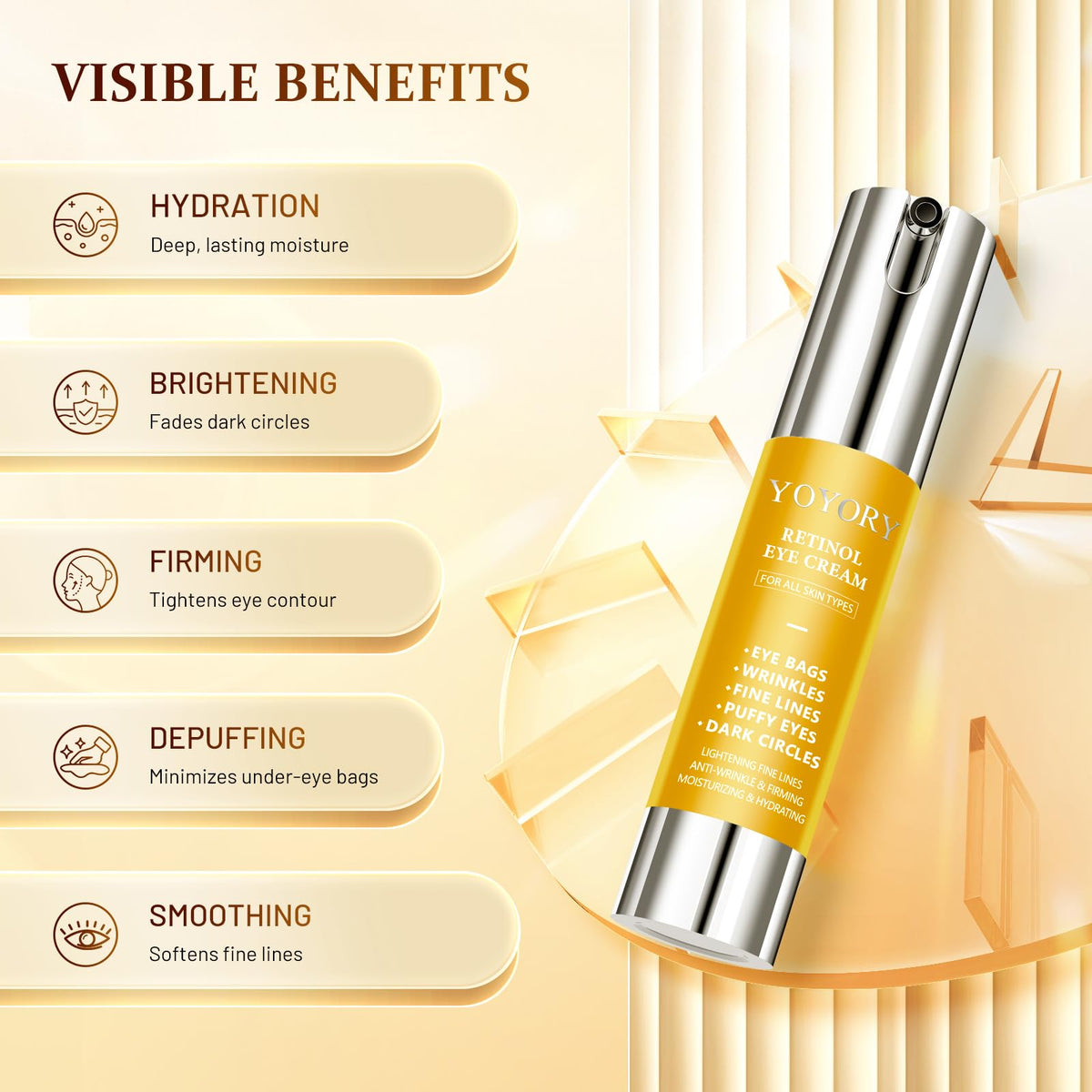 Rapid Retinol Eye Cream (0.67 fl oz) - Anti-Aging Treatment for Eye Bags, Dark Circles & Wrinkles - Hydrating Under Eye Moisturizer for Men & Women (Yellow Edition)