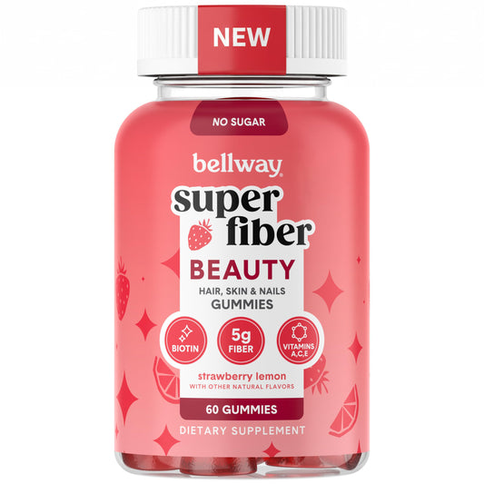 Bellway Super Fiber Gummies + Beauty - Sugar Free Fiber Supplement with Biotin & Vitamins A C E - Supports Digestive Health, Skin, Hair & Nails - 60 Count