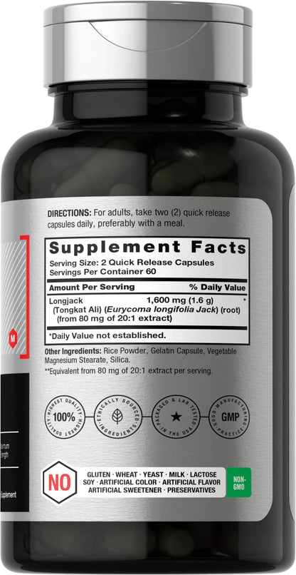 Horbäach Tongkat Ali (Longjack) Supplement for Men & Women - Eurycoma Longifolia Extract for Energy, Vitality & Performance - 120 Capsules