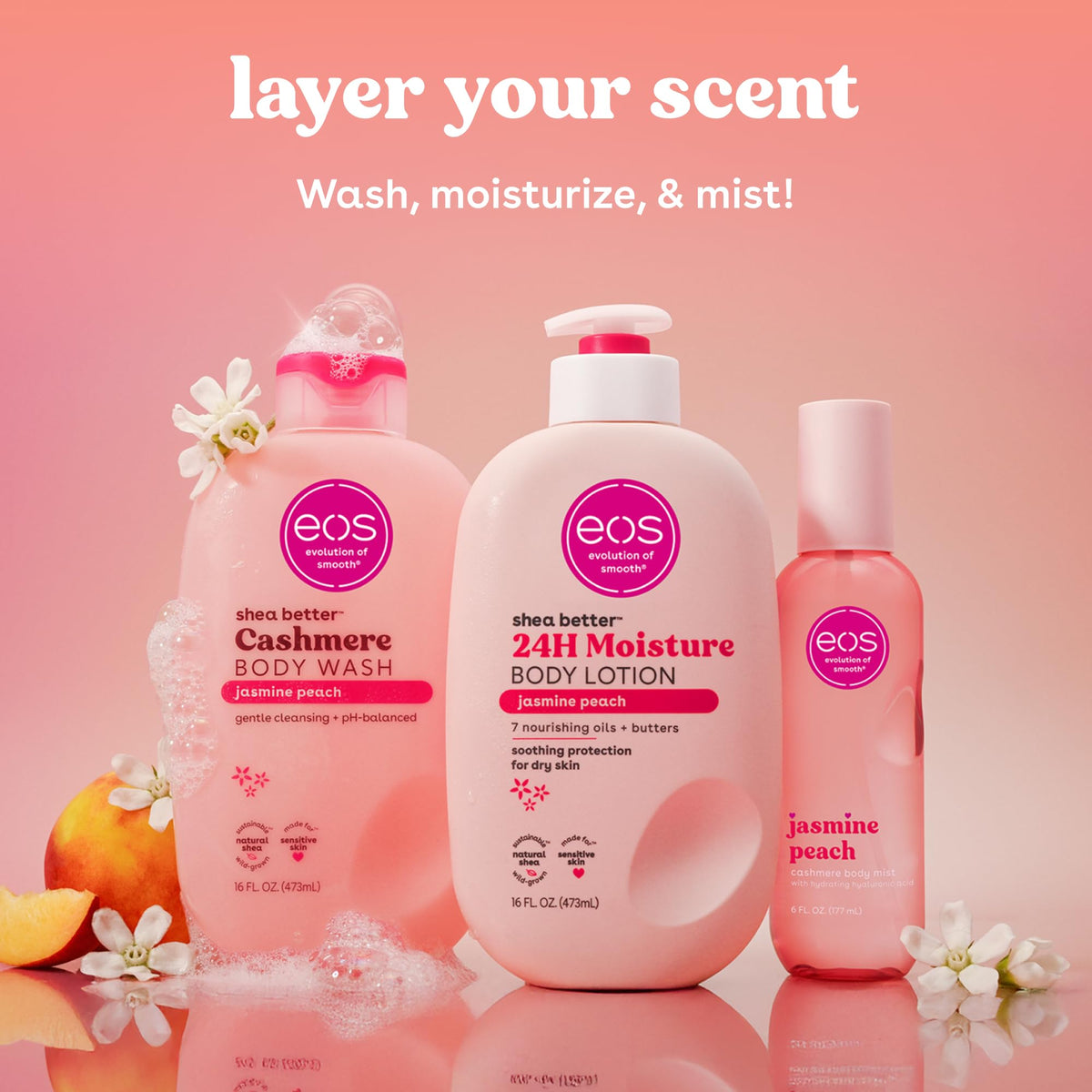 eos Cashmere Body Wash Jasmine Peach 16 fl oz - Moisturizing Creamy Gel with Shea Butter