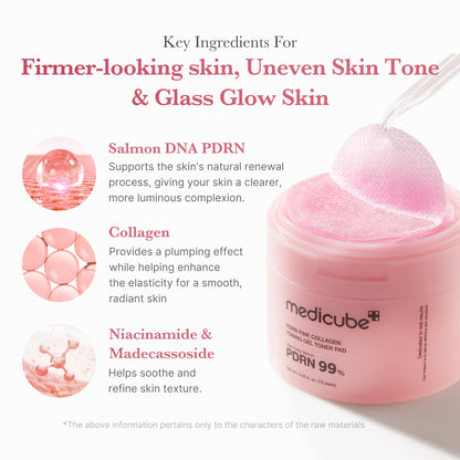 medicube Toner Pads Salmon DNA PDRN Pink Collagen Jelly Pad - Korean Gel Toner Pad - Niacinamide, Madecassoside, Retinol - Soothing, Radiance, Uneven Skin Tone - Korean Skin Care - 70 Pads (1 Pack)