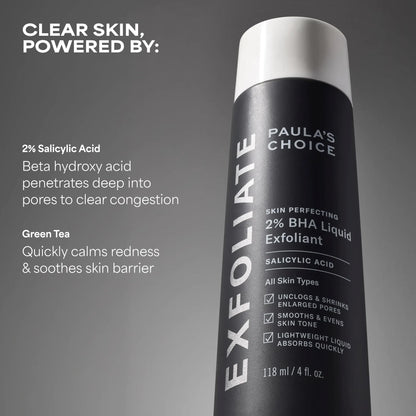 Paulas Choice--SKIN PERFECTING 2% BHA Liquid Salicylic Acid Exfoliant--Facial Exfoliant for Blackheads, Enlarged Pores, Wrinkles & Fine Lines, 4 oz Bottle