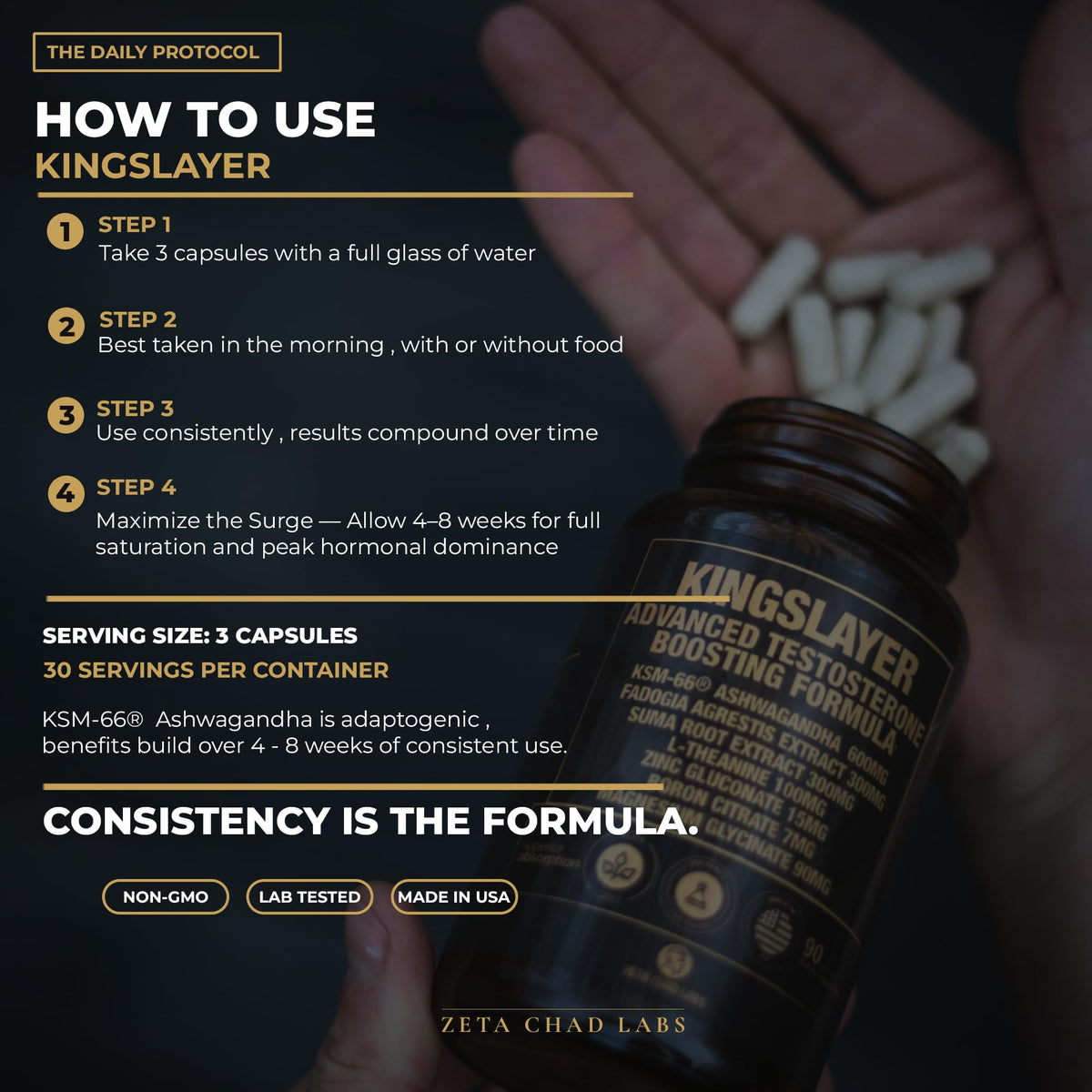 Zeta Chad Labs Kingslayer 7-in-1 Testosterone Booster for Men - KSM-66, Fadogia, Zinc, Boron, Magnesium - Muscle, Energy & Libido Support