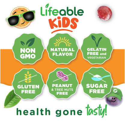 Lifeable Sugar Free Prebiotic Kids Fiber Gummies - 4g Fiber for Kids - Great Tasting Vegetarian Fiber Supplements for Kids - for Digestive Health - Fiber Gummies for Kids - 90 Probiotics Gummies