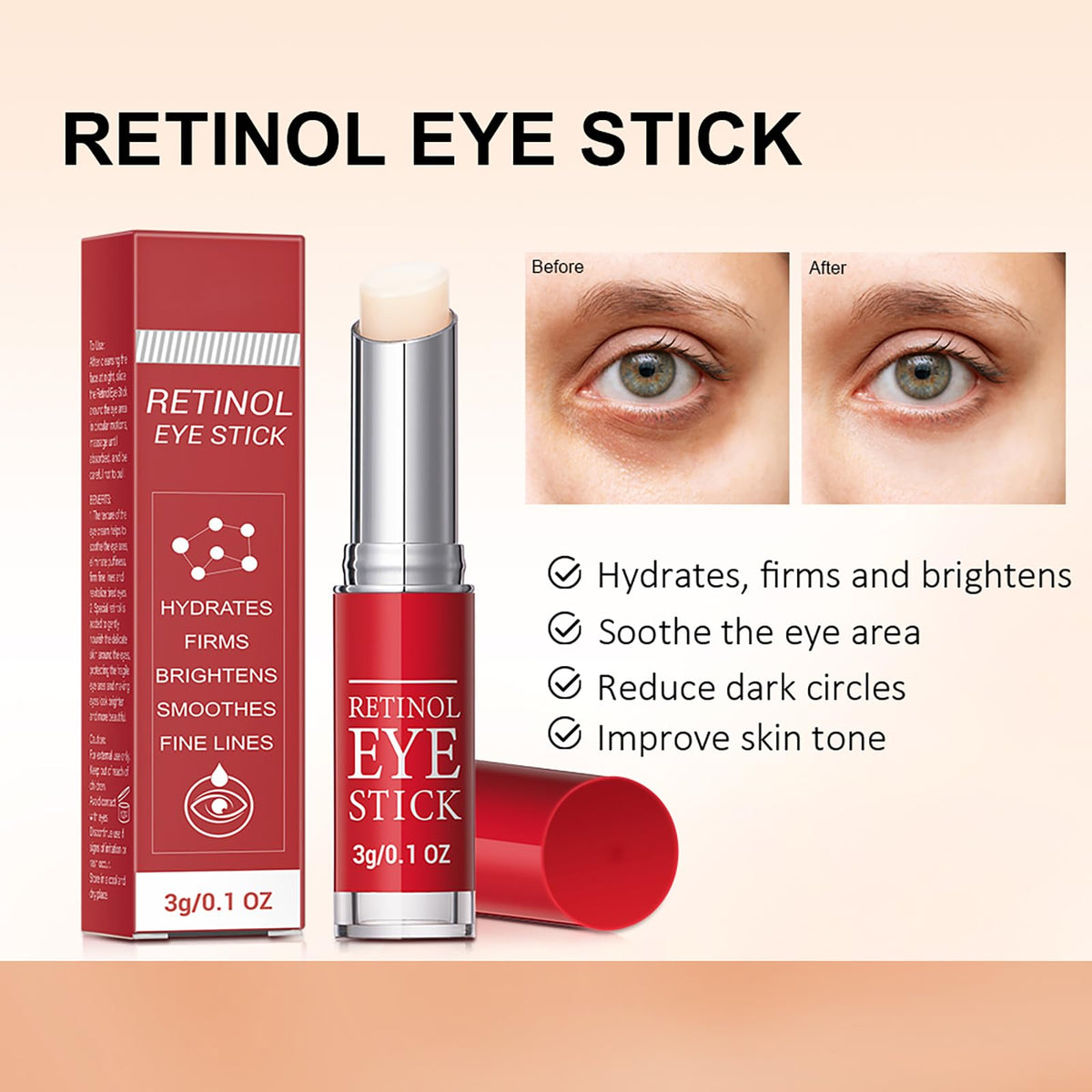 Retinol Eye Stick with Collagen & Hyaluronic Acid - Anti-Aging Eye Balm for Dark Circles, Puffiness & Wrinkles (Visible Results in 3-4 Weeks)