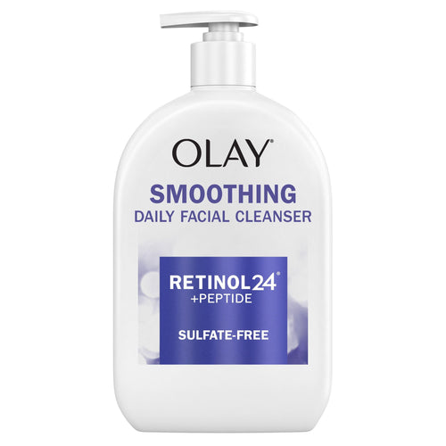Olay Face Wash Daily Facial Cleanser with Retinol, Peptides and Glycerin, Smoothing and Hydrating Anti Aging Face Wash, Sulfate Free Cream Cleanser for Mature Skin, Daily Use, 16 Oz