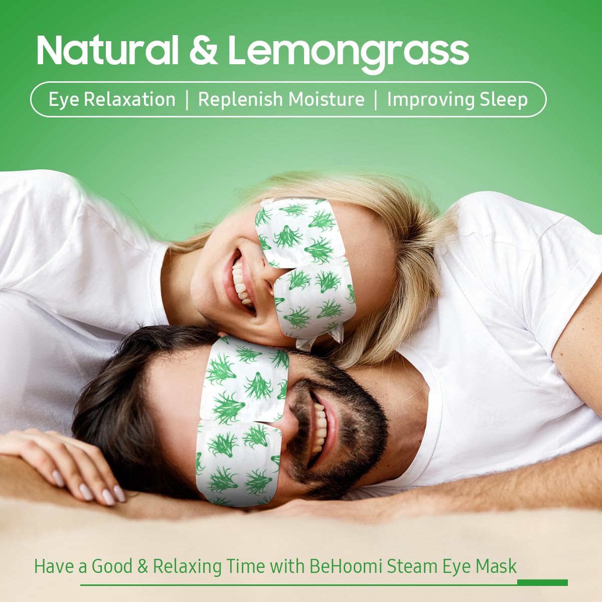 BeHoomi Self Heating Steam Eye Mask - Lemongrass Scented Warm Compress Heated Eye Mask for Sleep, Spa & Relaxation (20 Pack)