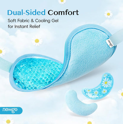 NEWGO Cooling Eye Mask with Gel Eye Pad - Cold Ice Pack for Puffy Eyes, Dark Circles, Headache & Stress Relief (Blue Set)