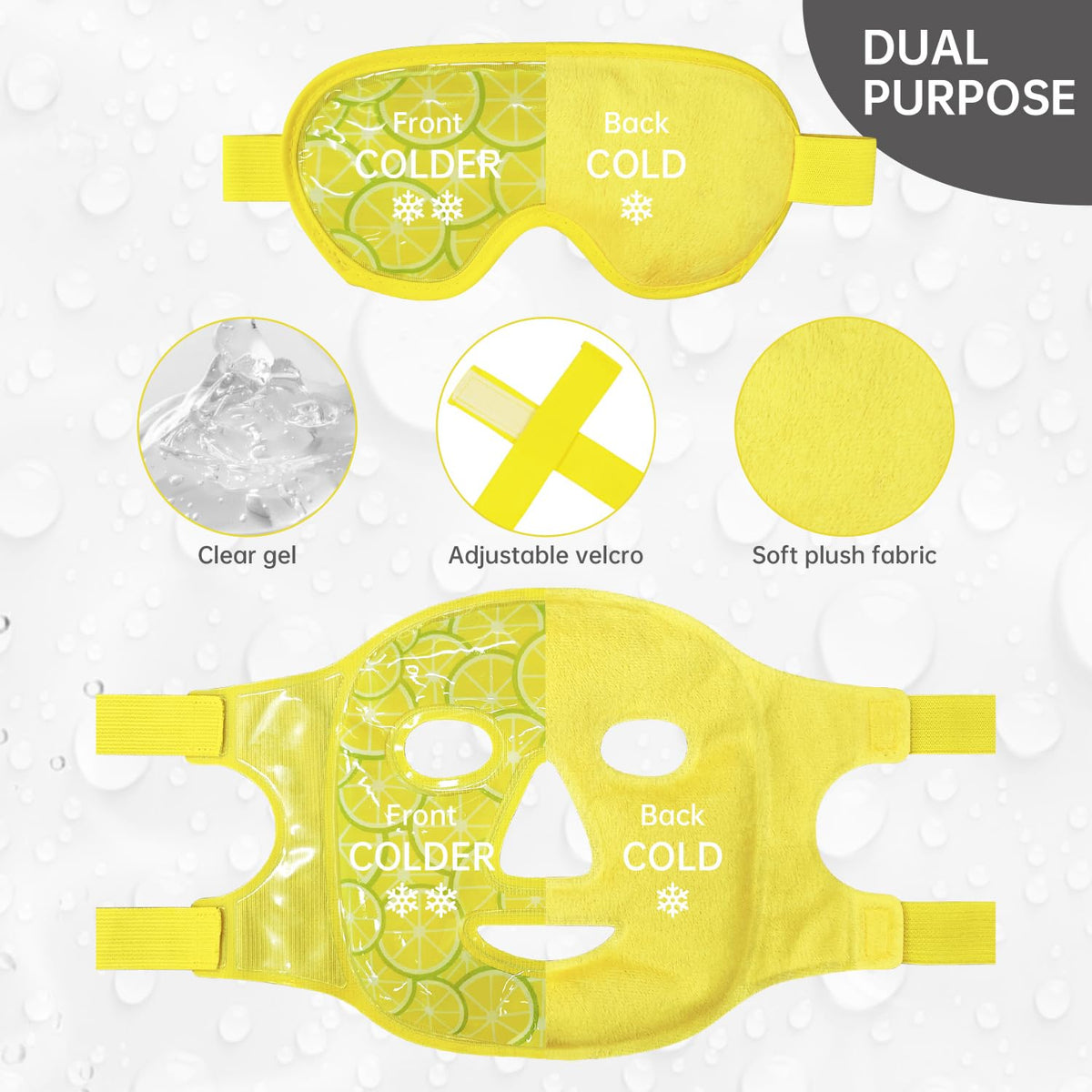 ZNÖCUETÖD Eye & Face Ice Mask (Lemon Yellow) - Cooling Gel Pack for Puffiness, Dark Circles, Migraine Relief & Sinus Pain - Soft Plush Backing