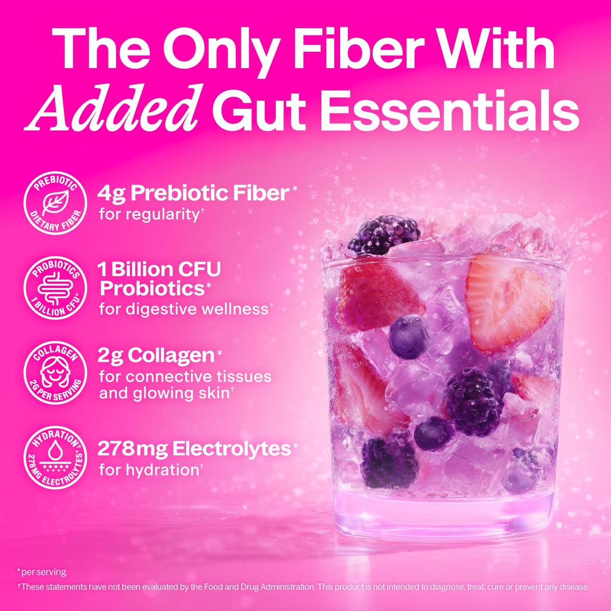 Belli Welli Fiber Supplement for Women & Men - Premium Daily Fiber Powder from Organic Acacia with Added Collagen, Electrolytes & Probiotics - No Bloat, Constipation & Gut Health Support (Wild Berry)
