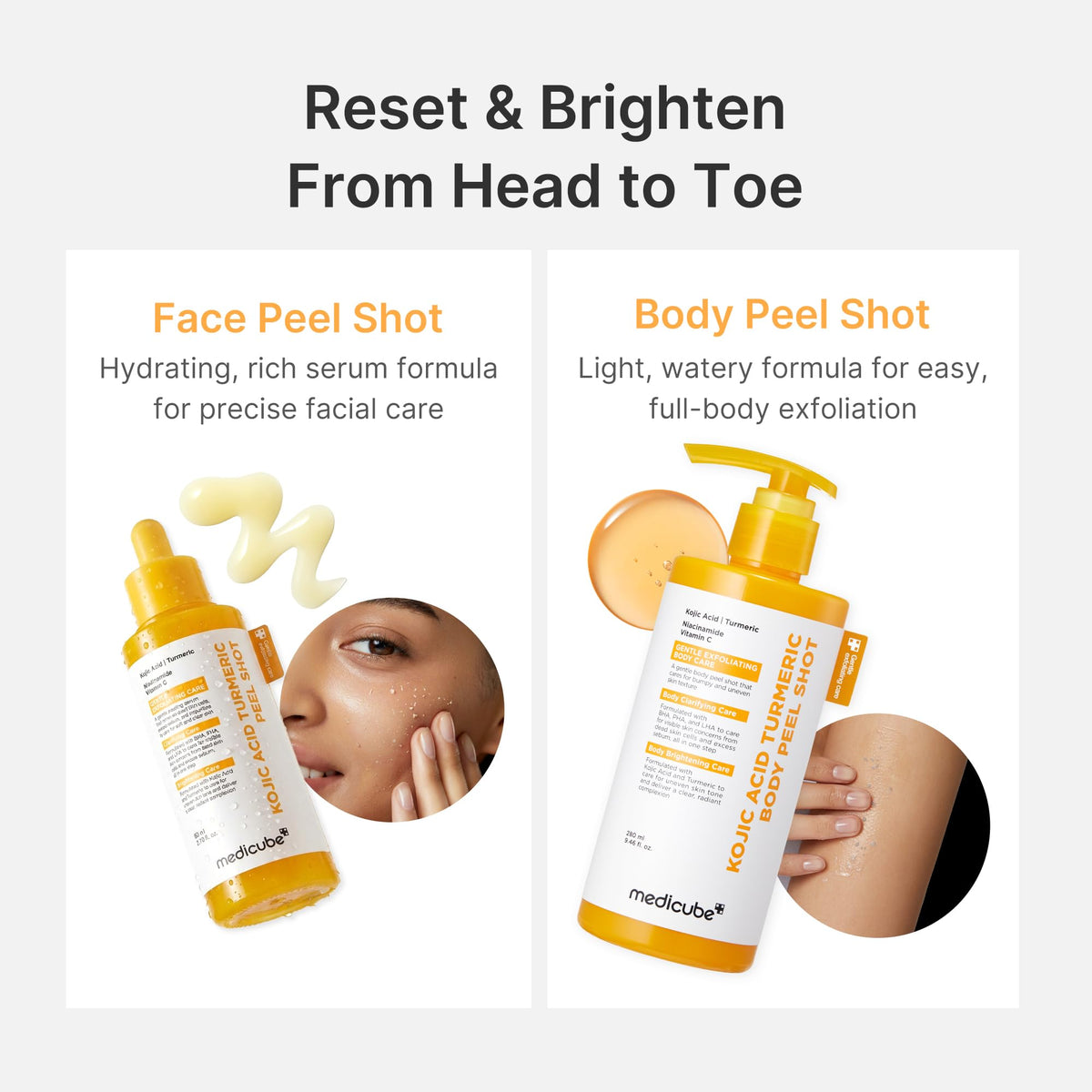 medicube Peel Shot with Kojic Acid Turmeric - Reset in One Step - Gentle Exfoliating Serum with BHA, LHA, PHA for Dead Skin Cells, Blackheads, Excess Sebum - For Dull, Rough, Troubled Skin - 2.7 fl.oz