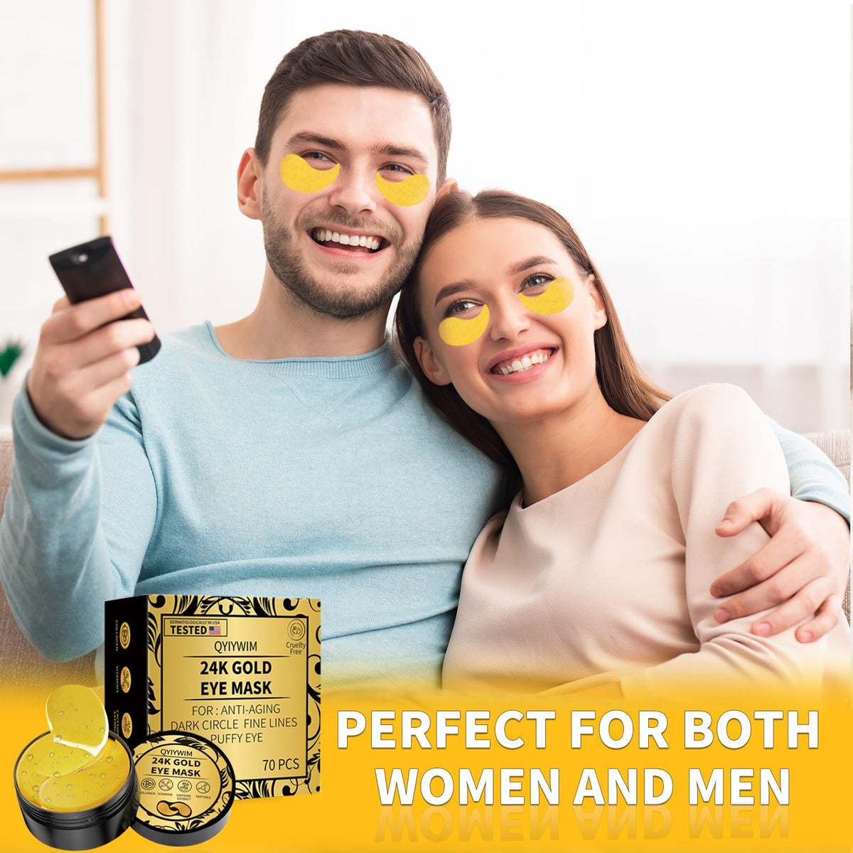 Qyiywim 24K Gold Under Eye Patches - 70 PCS Eye Gel Pads for Dark Circles, Puffiness & Eye Bags