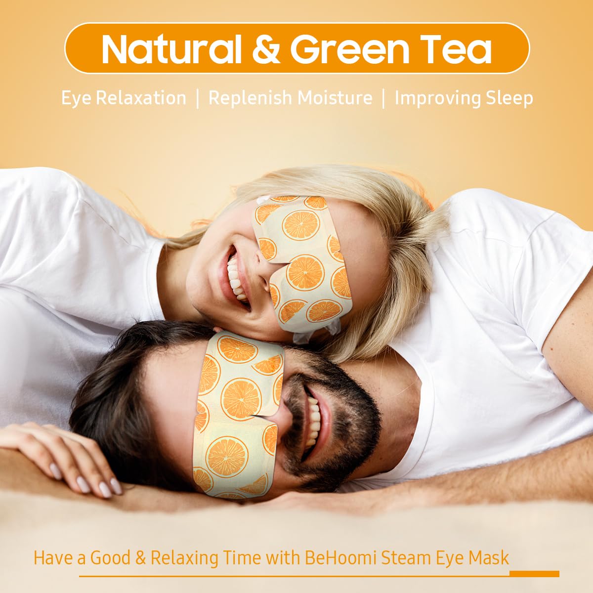 BeHoomi Self Heating Steam Eye Mask - Orange Scented Warm Compress Heated Eye Mask for Sleep, Spa & Relaxation (20 Pack)