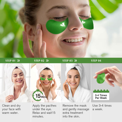 Enaskin Naturals Green Tea Under Eye Patches (30 Pairs) - Antioxidant Eye Gels with Retinol & Collagen for Dark Circles & Puffiness