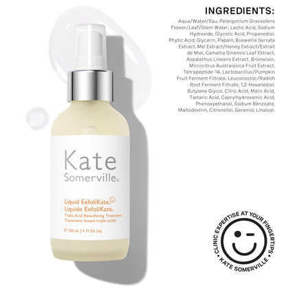 Kate Somerville Liquid ExfoliKate - Triple Acid Resurfacing Treatment, Clinically Formulated AHA Overnight Facial Exfoliator, Smooths Skin and Minimizes Pores, 4 Fl Oz