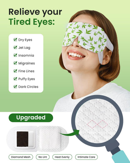 16-Pack Green Tea Steam Eye Masks - Antioxidant Warm Compress for Dry Eyes, Puffy Eyes & Fatigue - Self-Heating Disposable Travel Relaxation Set