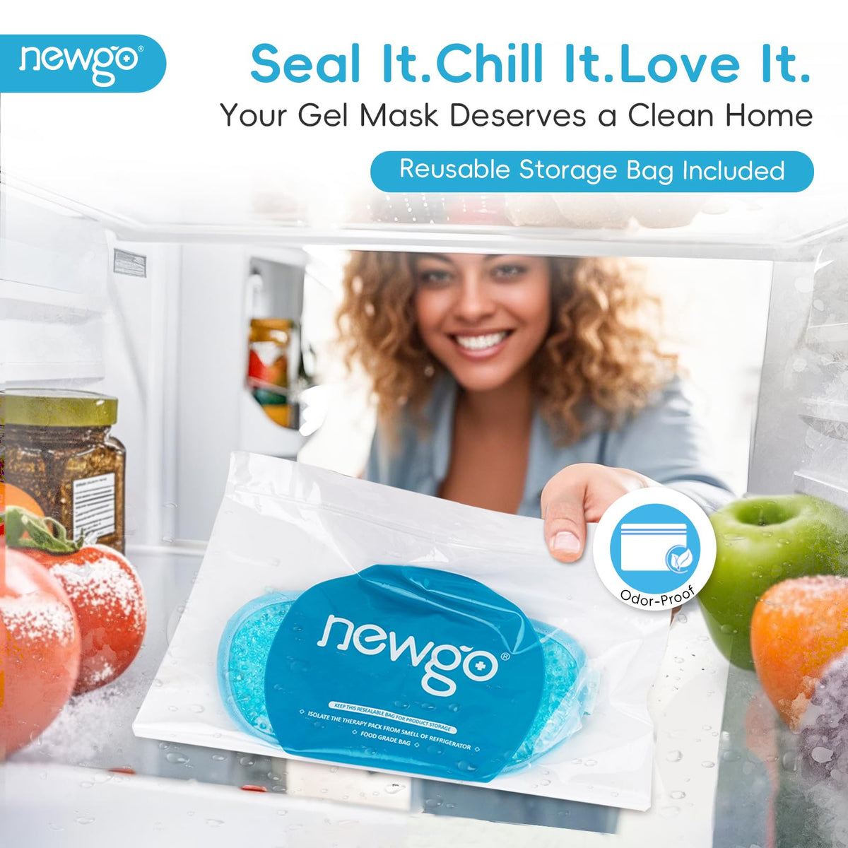 NEWGO Cooling Eye Mask - Cold Ice Pack for Puffy Eyes, Dark Circles, Headache & Stress Relief (Blue)