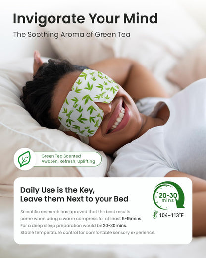 16-Pack Green Tea Steam Eye Masks - Antioxidant Warm Compress for Dry Eyes, Puffy Eyes & Fatigue - Self-Heating Disposable Travel Relaxation Set