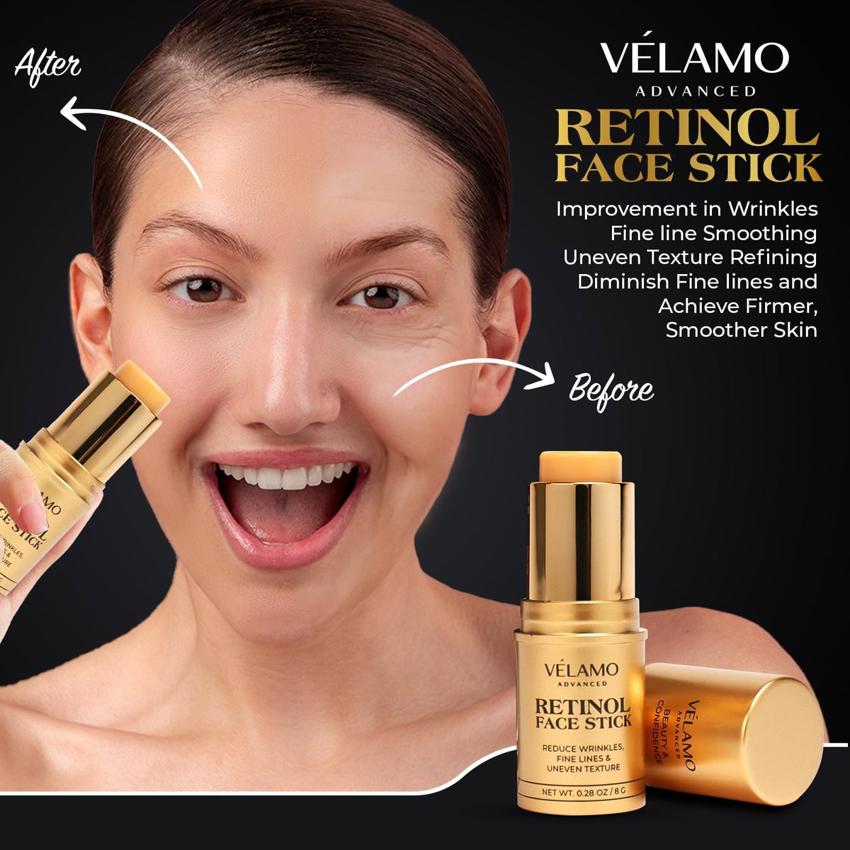 VELAMO ADVANCED Retinol Face Stick (0.28 oz) - Anti-Aging Treatment for Wrinkles, Fine Lines & Uneven Skin Texture
